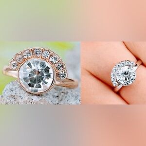 Half Moon Rose Gold Plated S925 Simulated Diamond Ring,‎ Size 5.5